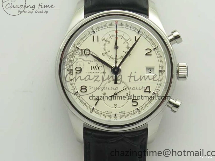 MIROTIME 0822 Portugieser Chrono  42 IW390403 ZF 1:1 Best Edition White Dial Blue Hand on Black Leather Strap A WellDesigned 7190